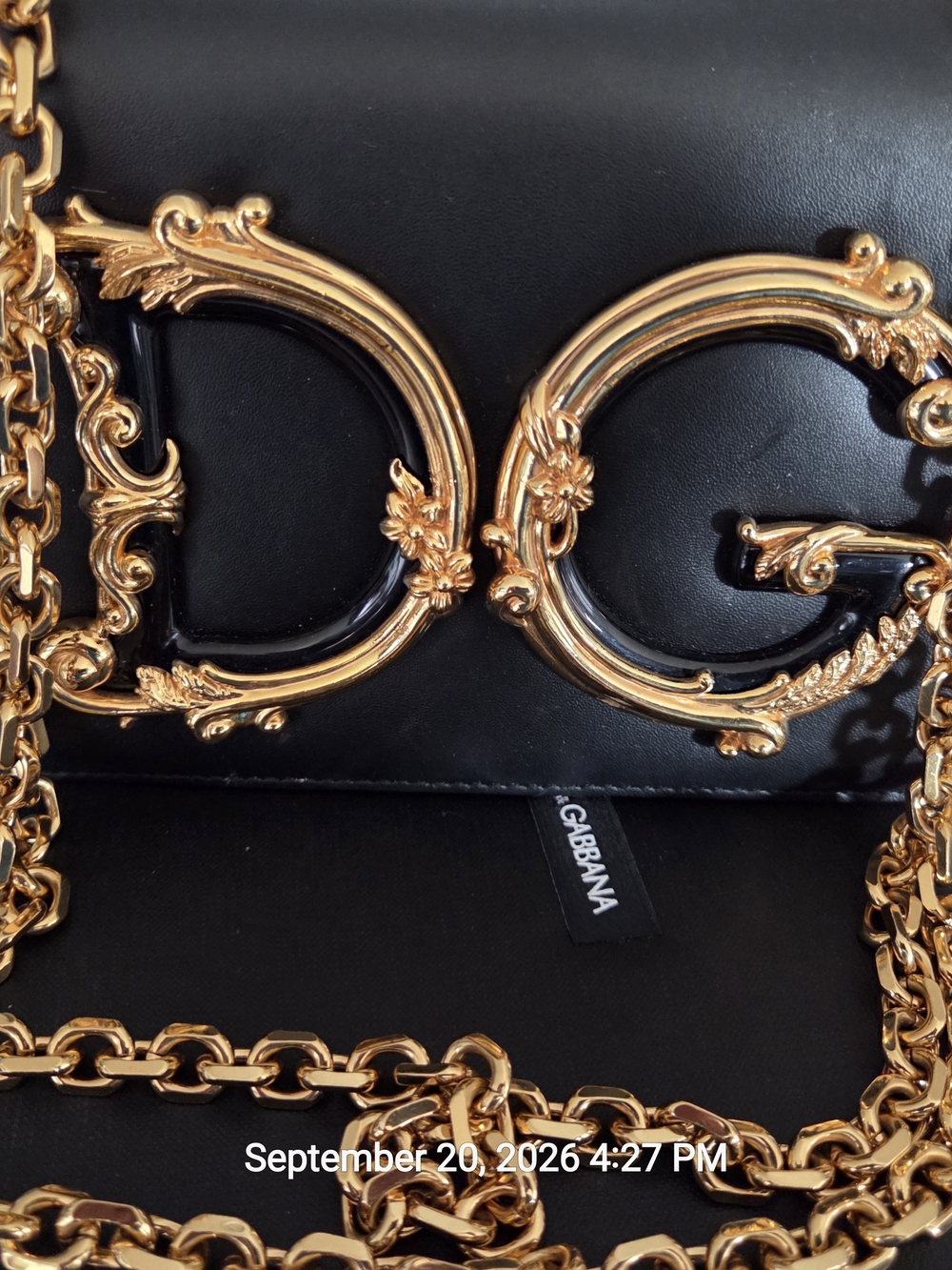 Dolce & Gabbana DG Girls Black Leather Shoulder Bag with Gold Logo